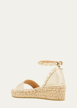 Valentino Garavani55mm Rockstud Metallic Leather Wedge Espadrille Sandals