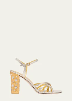 Valentino Garavani90mm Valenti Embellished-Heel Metallic Leather Sandals