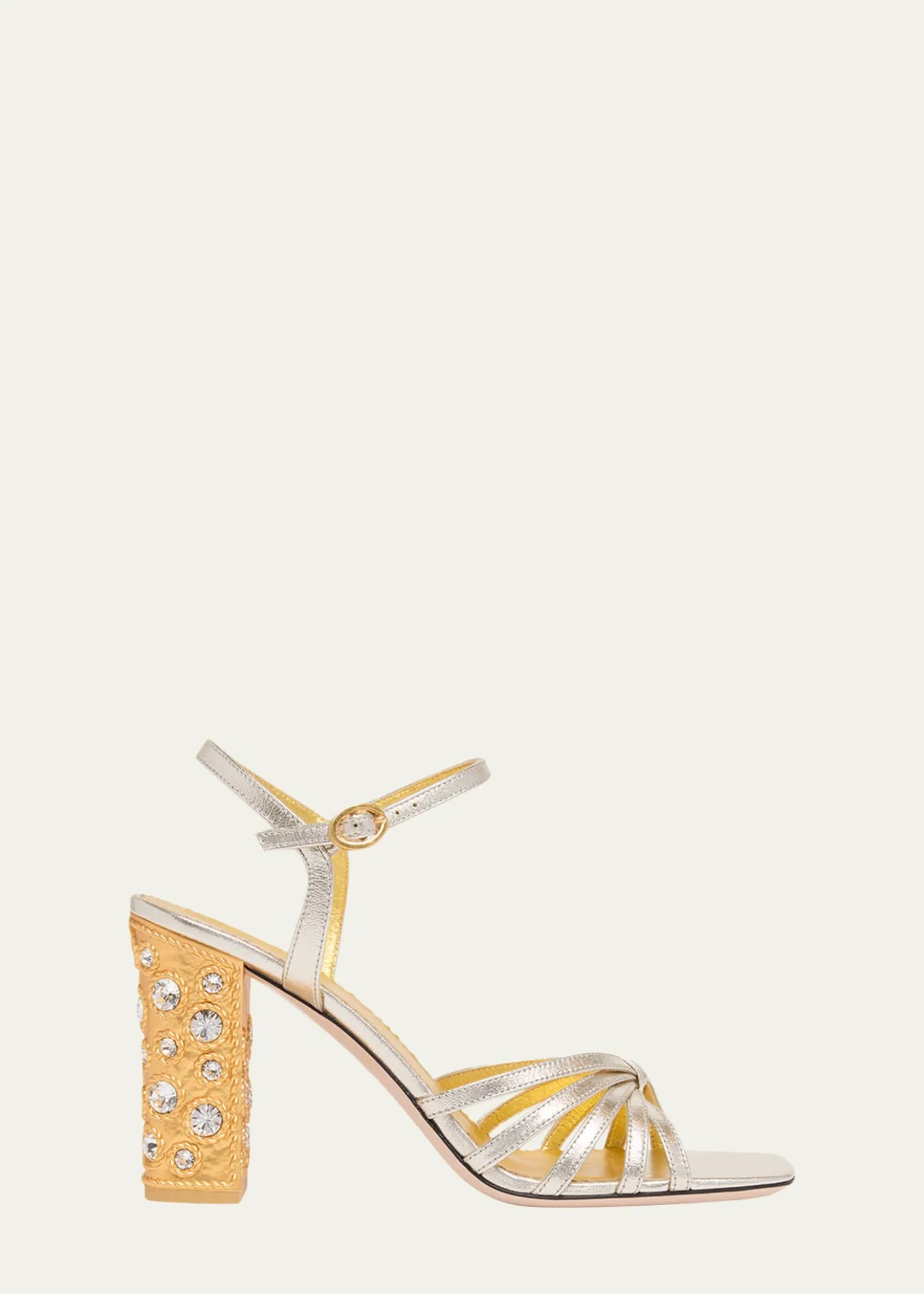 Valentino Garavani90mm Valenti Embellished-Heel Metallic Leather Sandals