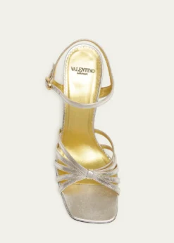 Valentino Garavani90mm Valenti Embellished-Heel Metallic Leather Sandals