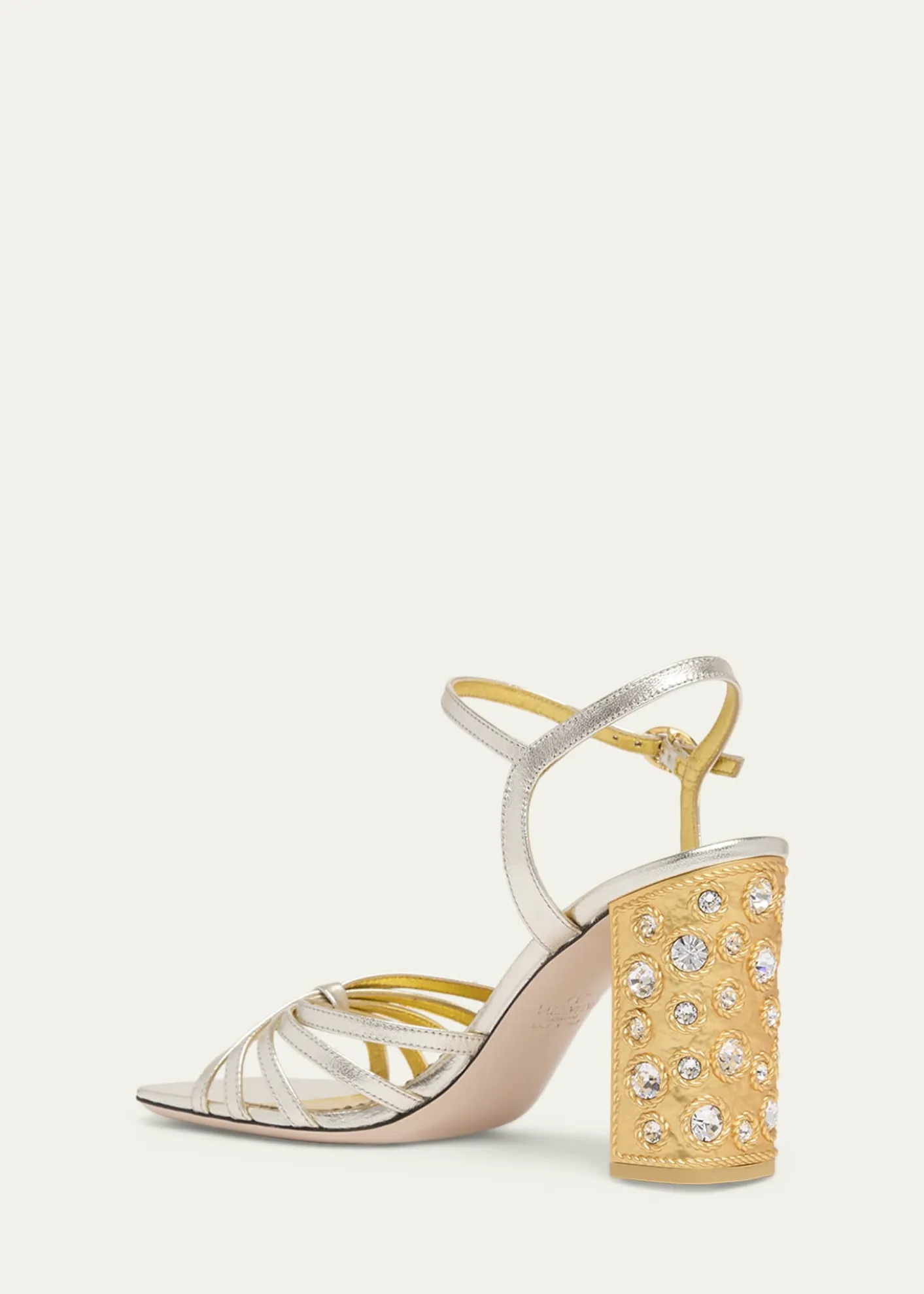 Valentino Garavani90mm Valenti Embellished-Heel Metallic Leather Sandals