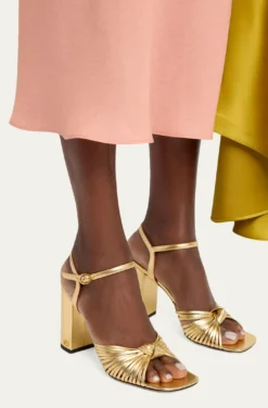 Valentino Garavani90mm VLogo Anne Metallic Leather Block-Heel Sandals