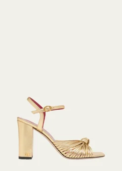Valentino Garavani90mm VLogo Anne Metallic Leather Block-Heel Sandals