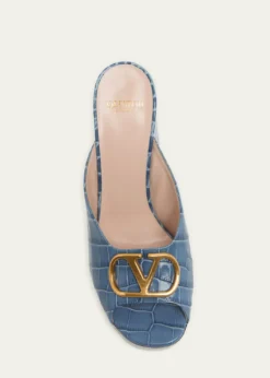 Valentino Garavani95mm VLogo Croc-Embossed Leather Mules