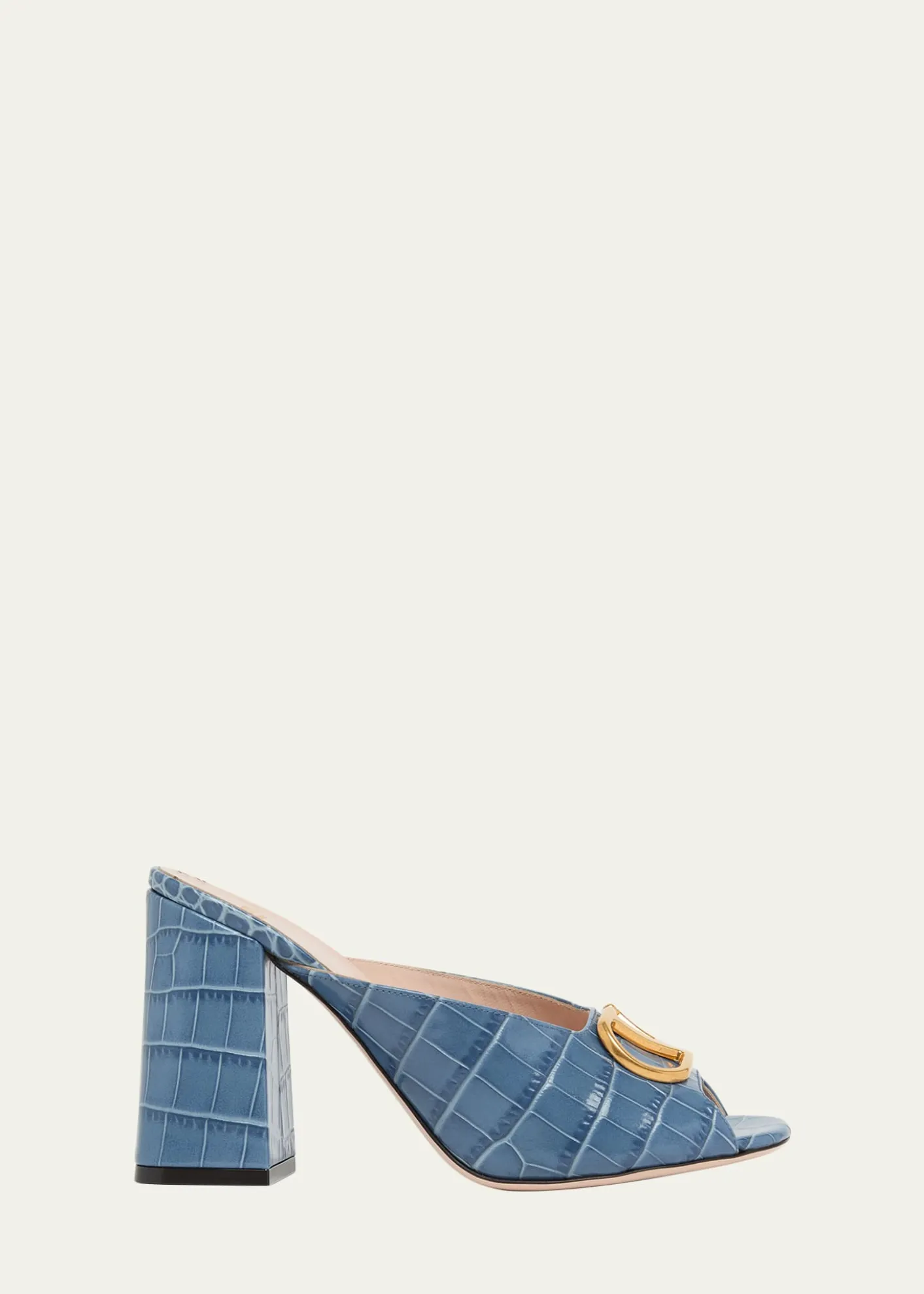 Valentino Garavani95mm VLogo Croc-Embossed Leather Mules