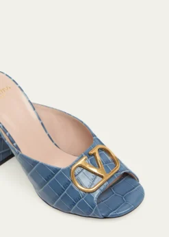 Valentino Garavani95mm VLogo Croc-Embossed Leather Mules