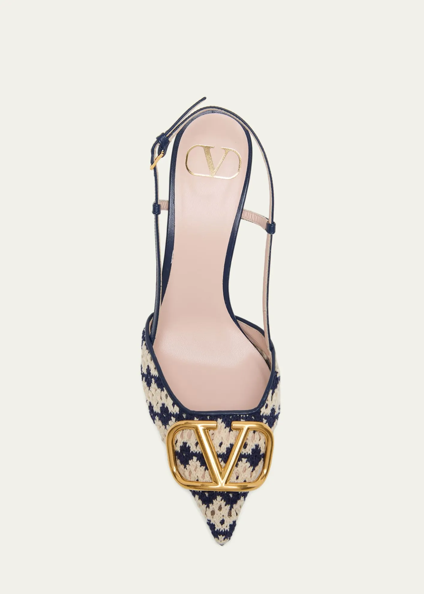 Valentino Garavani80mm VLogo Crochet and Leather Slingback Pumps