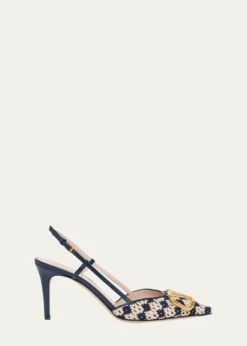 Valentino Garavani80mm VLogo Crochet and Leather Slingback Pumps