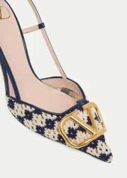 Valentino Garavani80mm VLogo Crochet and Leather Slingback Pumps