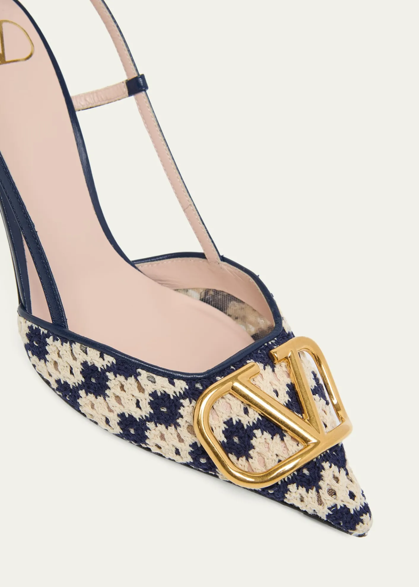 Valentino Garavani80mm VLogo Crochet and Leather Slingback Pumps