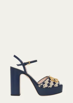 Valentino Garavani115mm VLogo Crochet and Leather Platform Sandals
