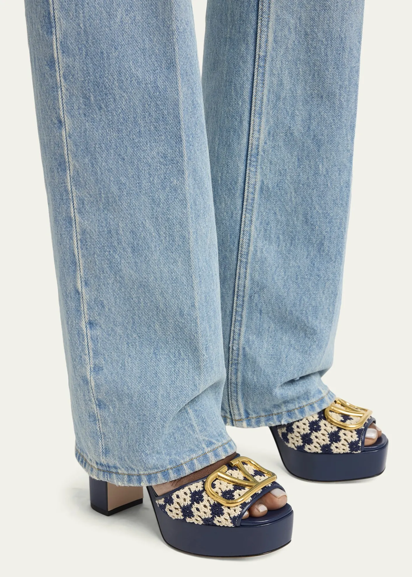 Valentino Garavani115mm VLogo Crochet and Leather Platform Sandals