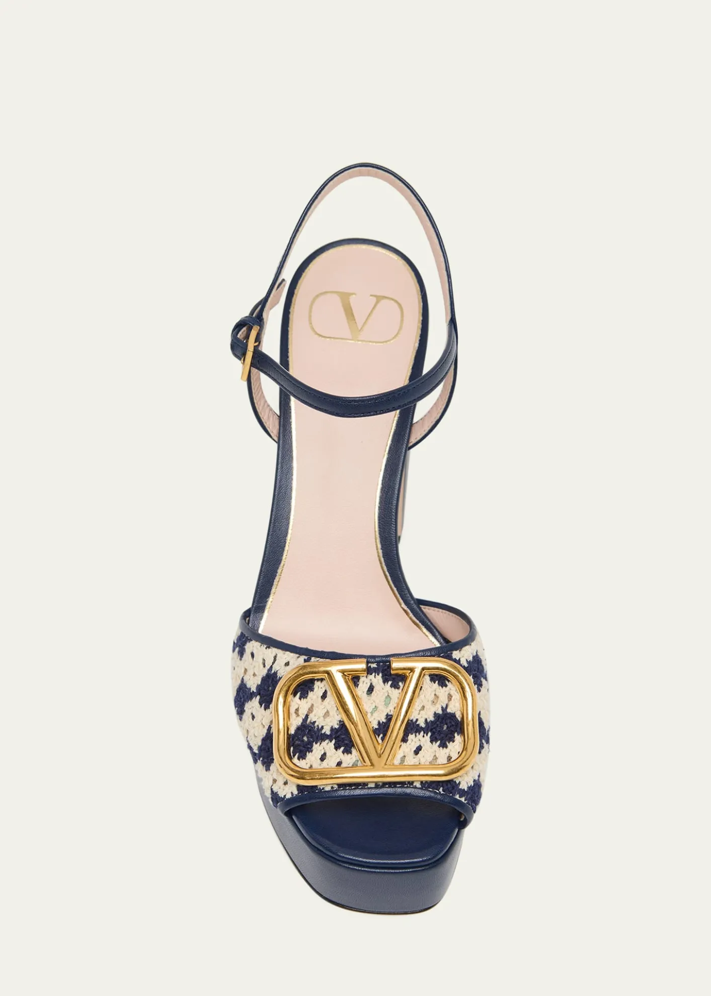 Valentino Garavani115mm VLogo Crochet and Leather Platform Sandals