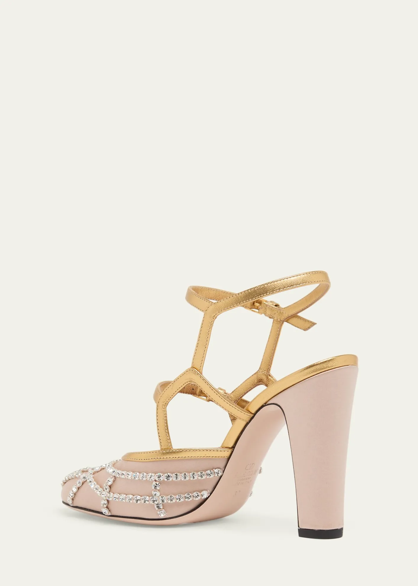 Valentino Garavani100mm VLogo Embellished Satin and Metallic Leather Pumps
