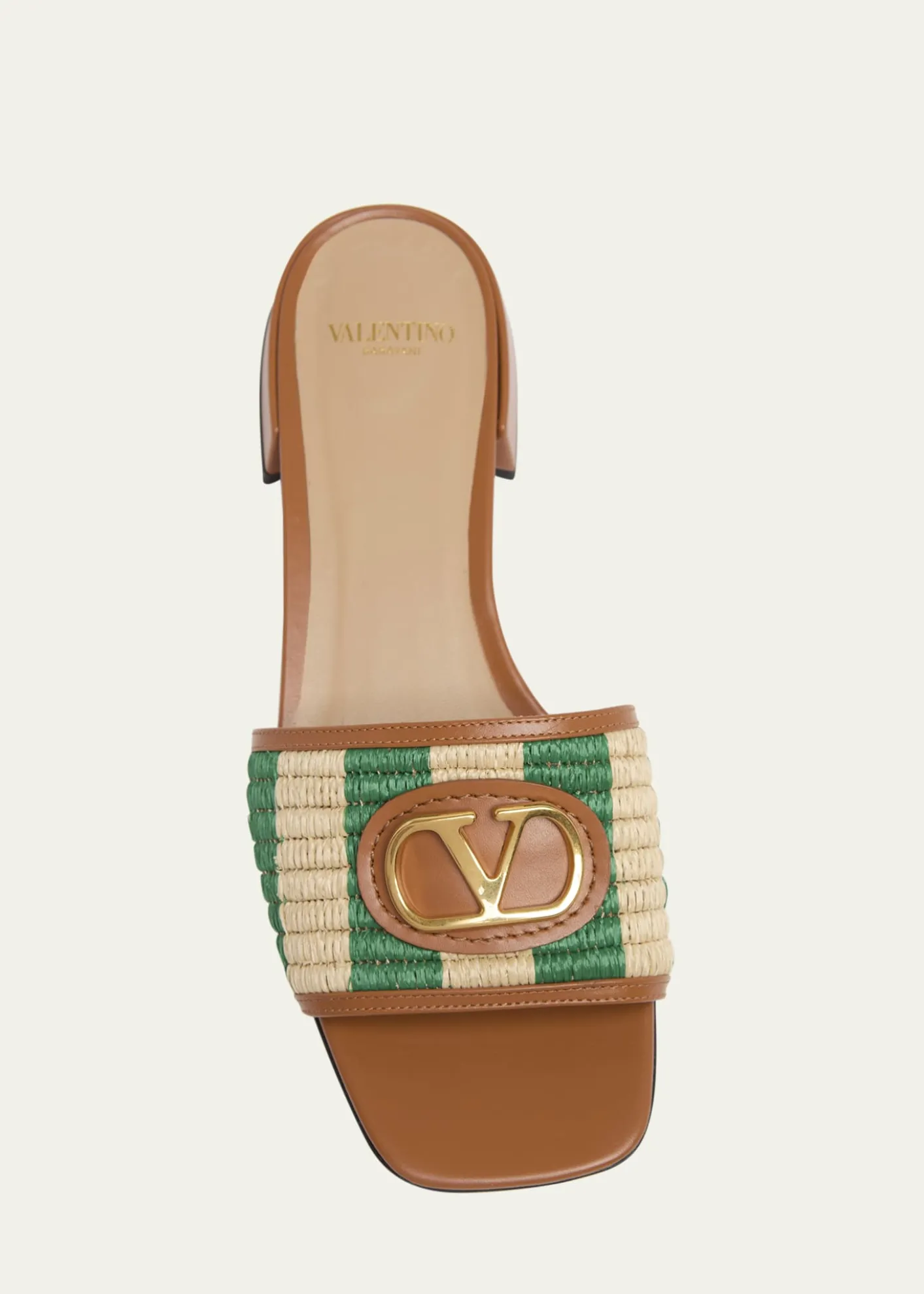 Valentino Garavani20mm VLogo Leather and Striped Raffia Mule Sandals