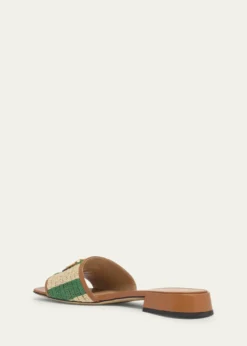 Valentino Garavani20mm VLogo Leather and Striped Raffia Mule Sandals