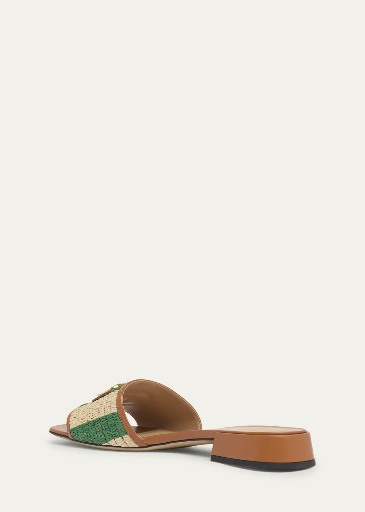 Valentino Garavani20mm VLogo Leather and Striped Raffia Mule Sandals