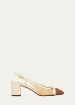 Valentino Garavani60mm VLogo Raffia and Leather Slingback Pumps