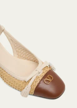 Valentino Garavani60mm VLogo Raffia and Leather Slingback Pumps