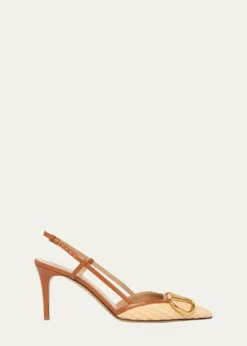 Valentino Garavani80mm VLogo Signature Leather and Raffia Slingback Pumps