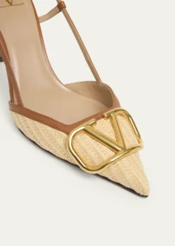 Valentino Garavani80mm VLogo Signature Leather and Raffia Slingback Pumps