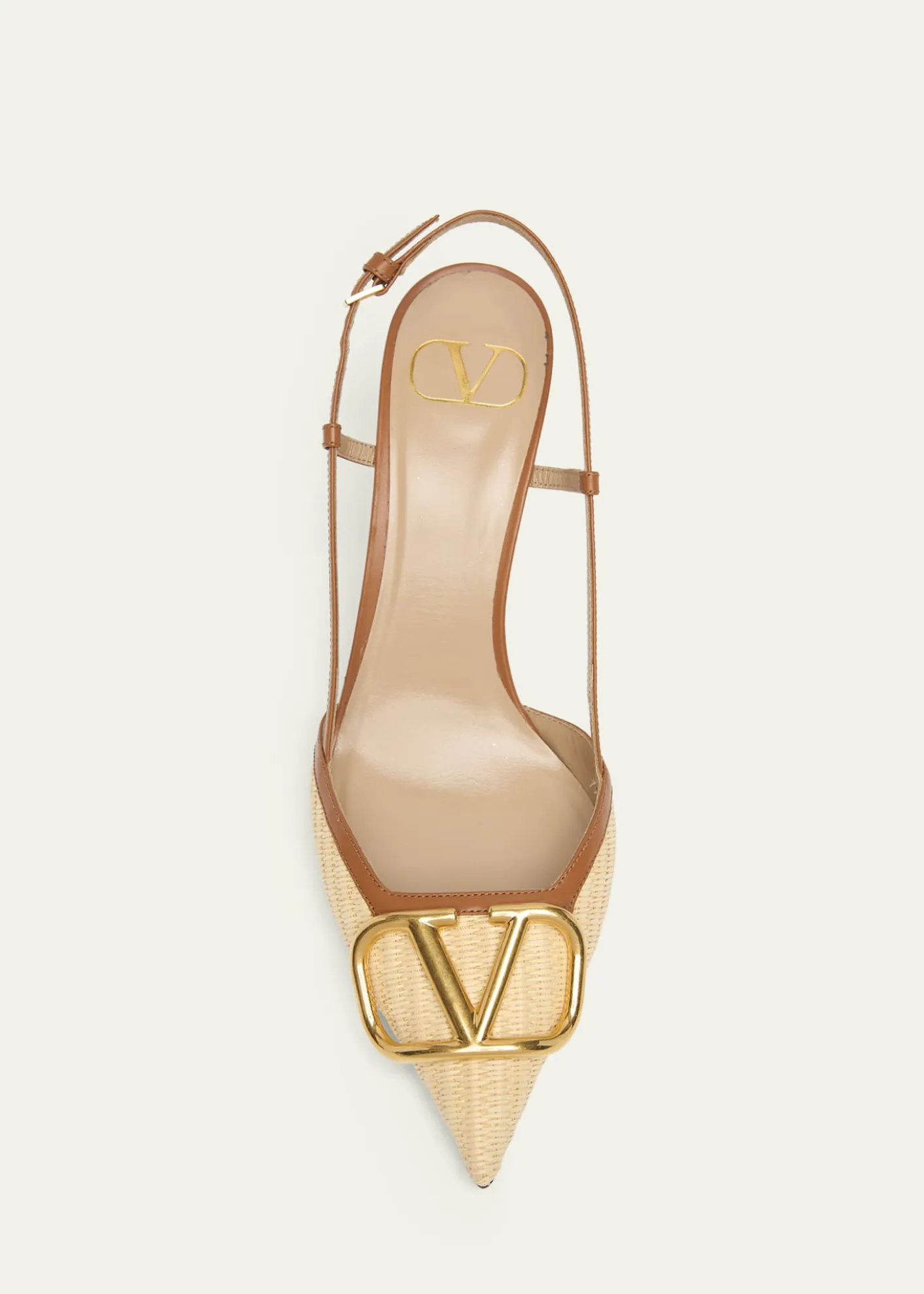 Valentino Garavani80mm VLogo Signature Leather and Raffia Slingback Pumps