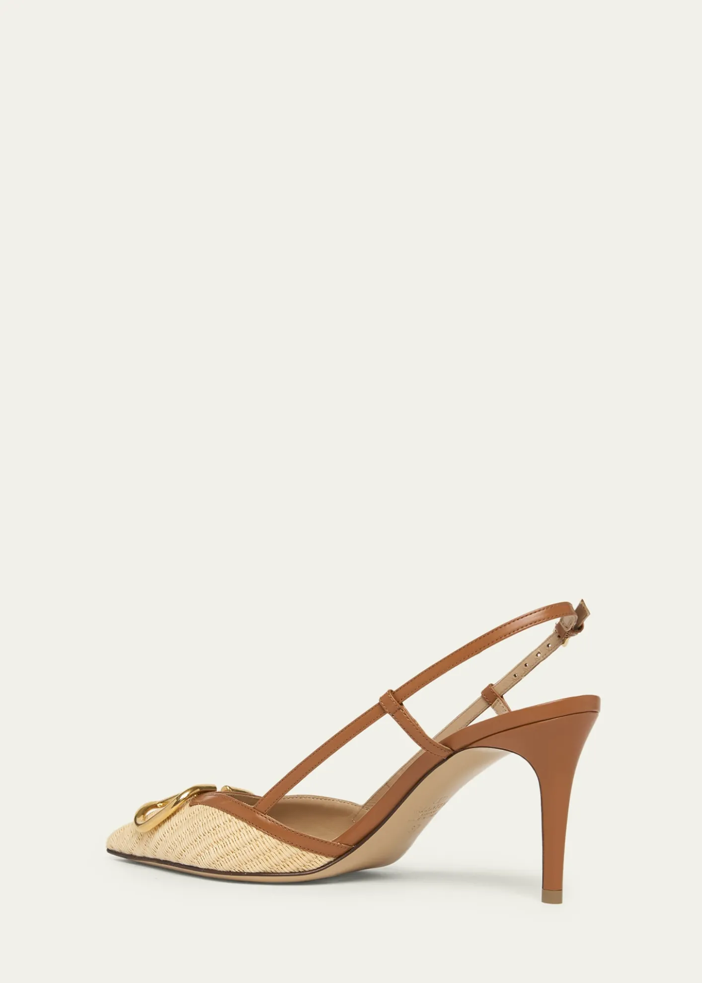 Valentino Garavani80mm VLogo Signature Leather and Raffia Slingback Pumps
