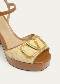 Valentino Garavani115mm VLogo Signature Raffia and Leather Platform Sandals