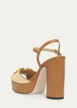 Valentino Garavani115mm VLogo Signature Raffia and Leather Platform Sandals