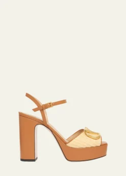 Valentino Garavani115mm VLogo Signature Raffia and Leather Platform Sandals
