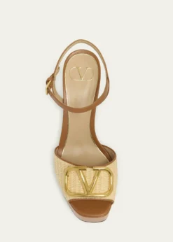 Valentino Garavani115mm VLogo Signature Raffia and Leather Platform Sandals