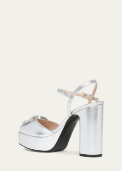Valentino Garavani115mm VLogo Signature Metallic Leather Platform Sandals
