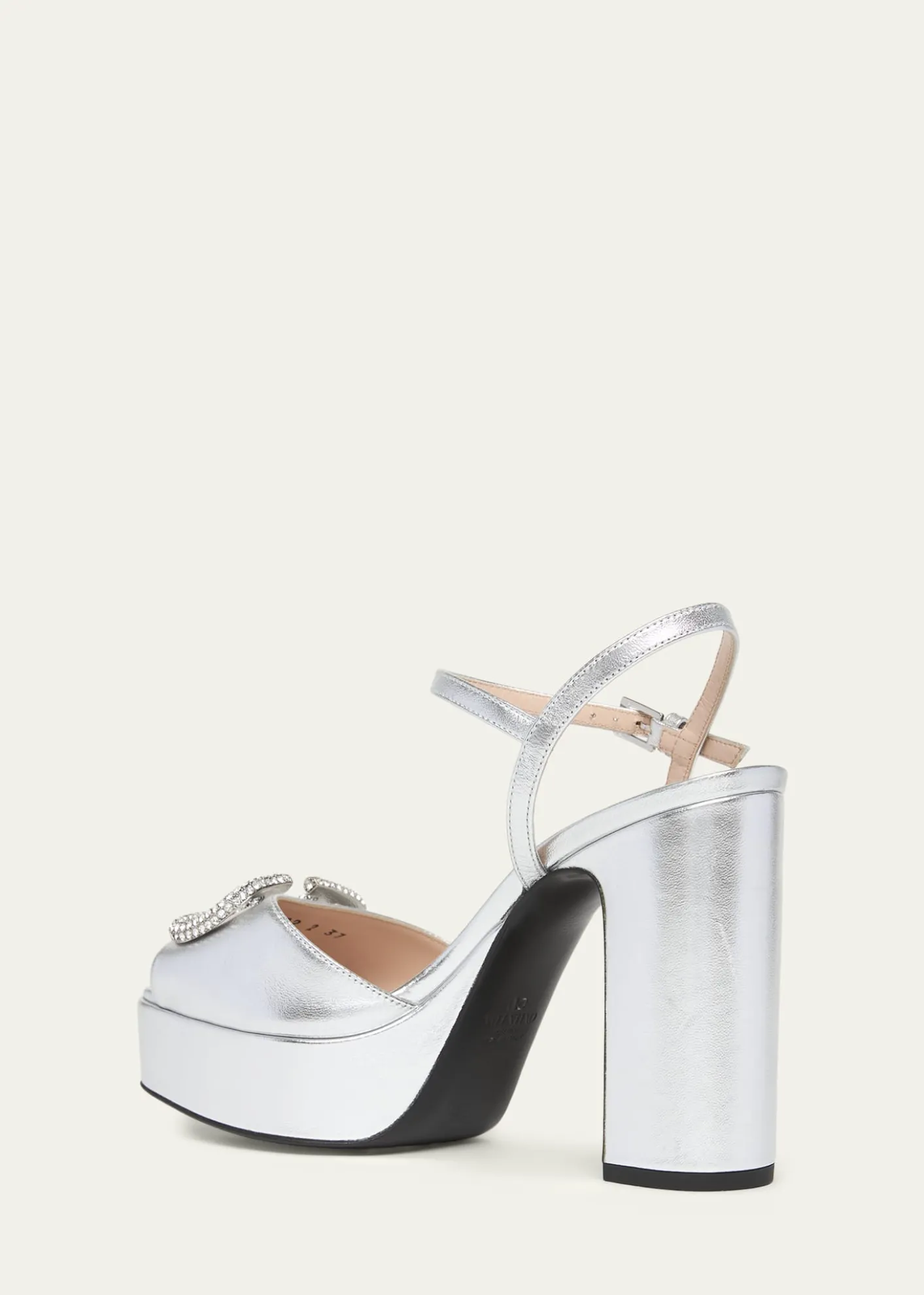 Valentino Garavani115mm VLogo Signature Metallic Leather Platform Sandals