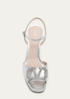Valentino Garavani115mm VLogo Signature Metallic Leather Platform Sandals