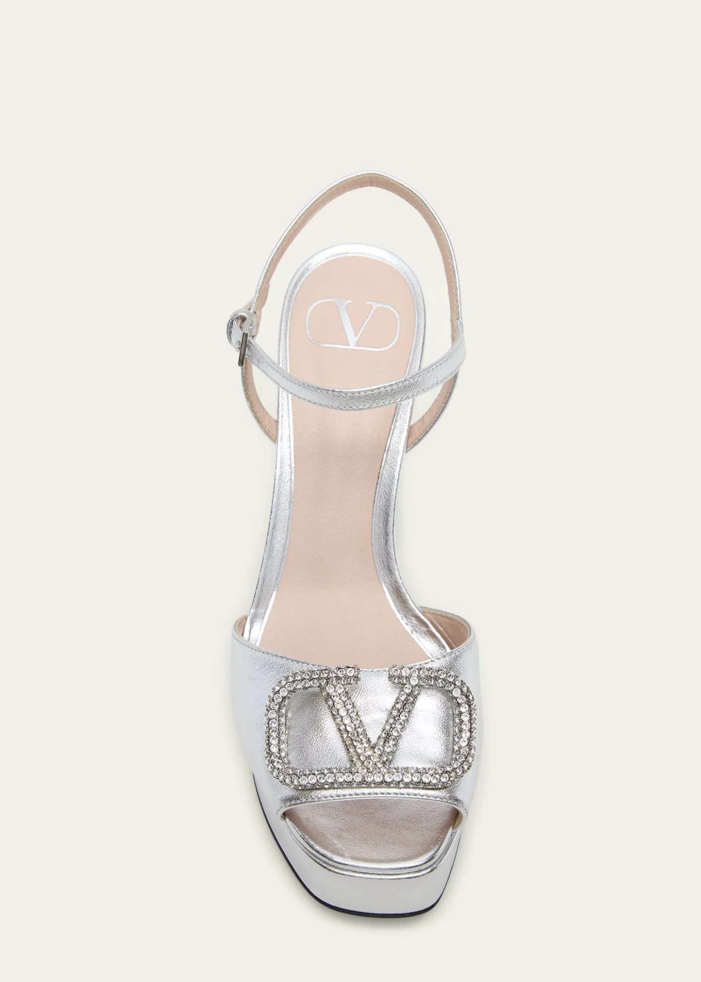 Valentino Garavani115mm VLogo Signature Metallic Leather Platform Sandals