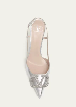 Valentino Garavani80mm VLogo Signature Strass Metallic Leather Slingback Pumps