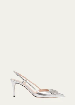 Valentino Garavani80mm VLogo Signature Strass Metallic Leather Slingback Pumps