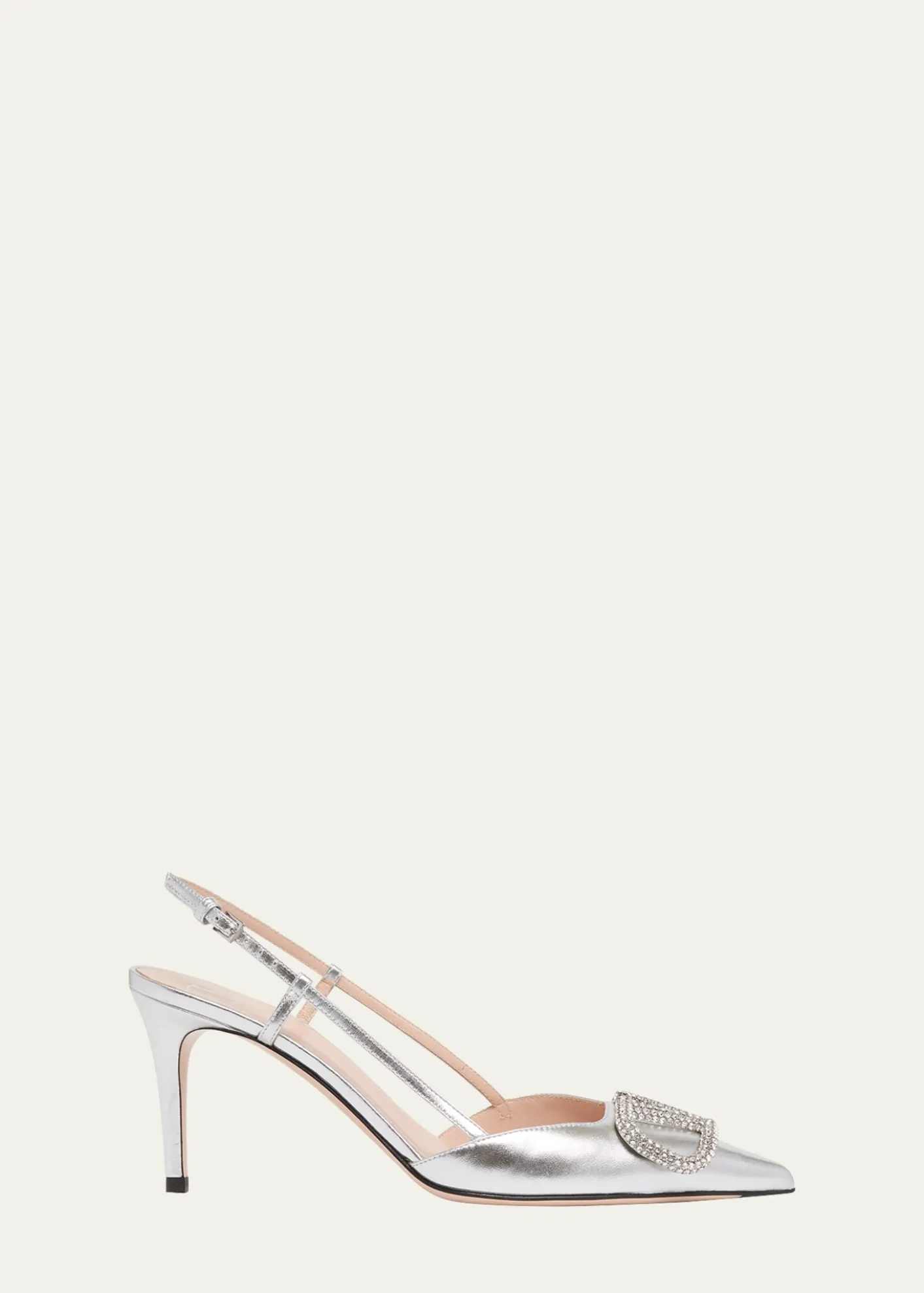 Valentino Garavani80mm VLogo Signature Strass Metallic Leather Slingback Pumps
