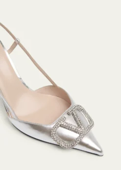 Valentino Garavani80mm VLogo Signature Strass Metallic Leather Slingback Pumps