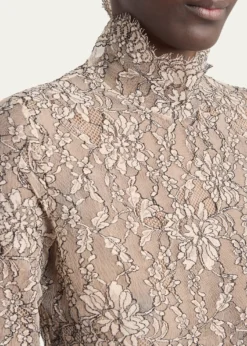 Valentino GaravaniMock-Neck Lace Jersey Long-Sleeve Bodysuit