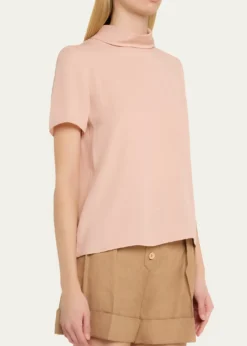 Valentino GaravaniMock-Neck Short-Sleeve Silk Top