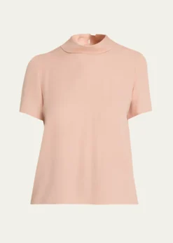 Valentino GaravaniMock-Neck Short-Sleeve Silk Top