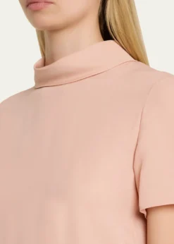 Valentino GaravaniMock-Neck Short-Sleeve Silk Top
