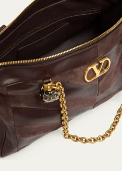 Valentino GaravaniPanthea Medium Chevron Leather & Suede Shoulder Bag