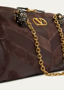 Valentino GaravaniPanthea Medium Chevron Leather & Suede Shoulder Bag