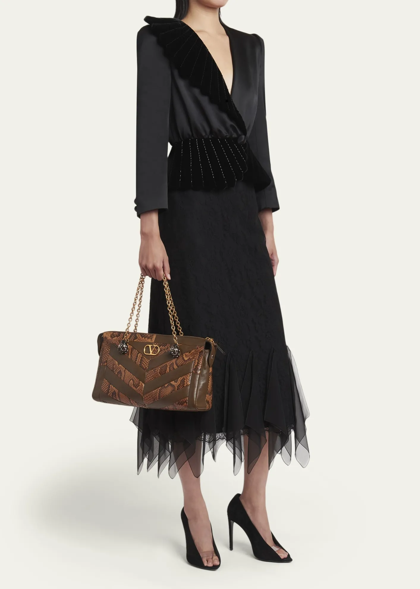 Valentino GaravaniPanthea Medium Patchwork Chevron Shoulder Bag