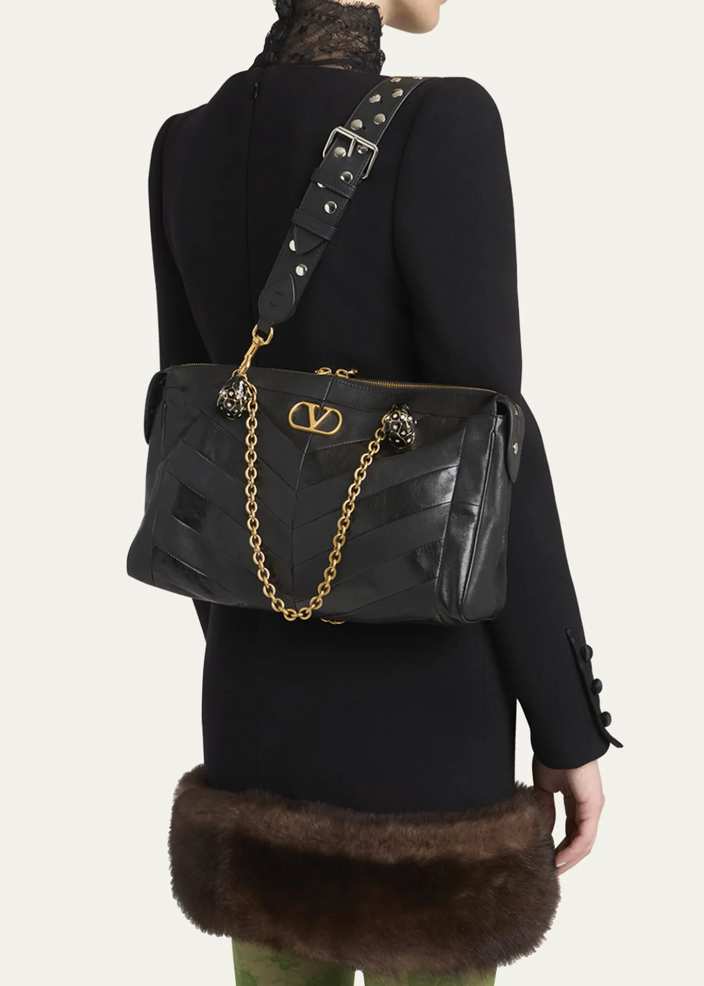 Valentino GaravaniPanthea Medium Patchwork Chevron Shoulder Bag