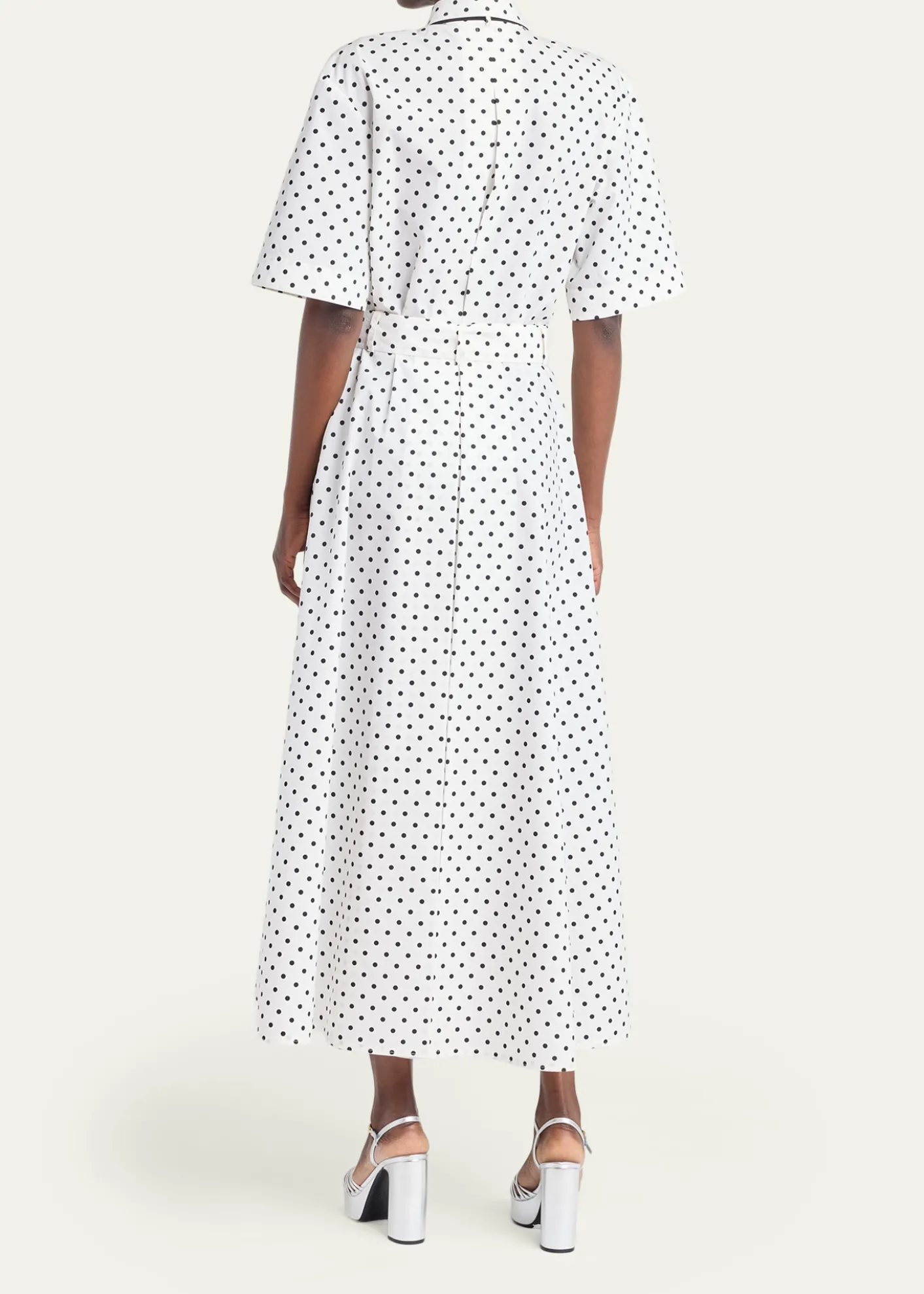 Valentino GaravaniPolkadot-Print Cotton Neck-Scarf Midi Shirtdress
