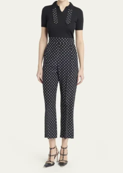 Valentino GaravaniPolka-Dot Silk Straight-Leg Ankle Pants