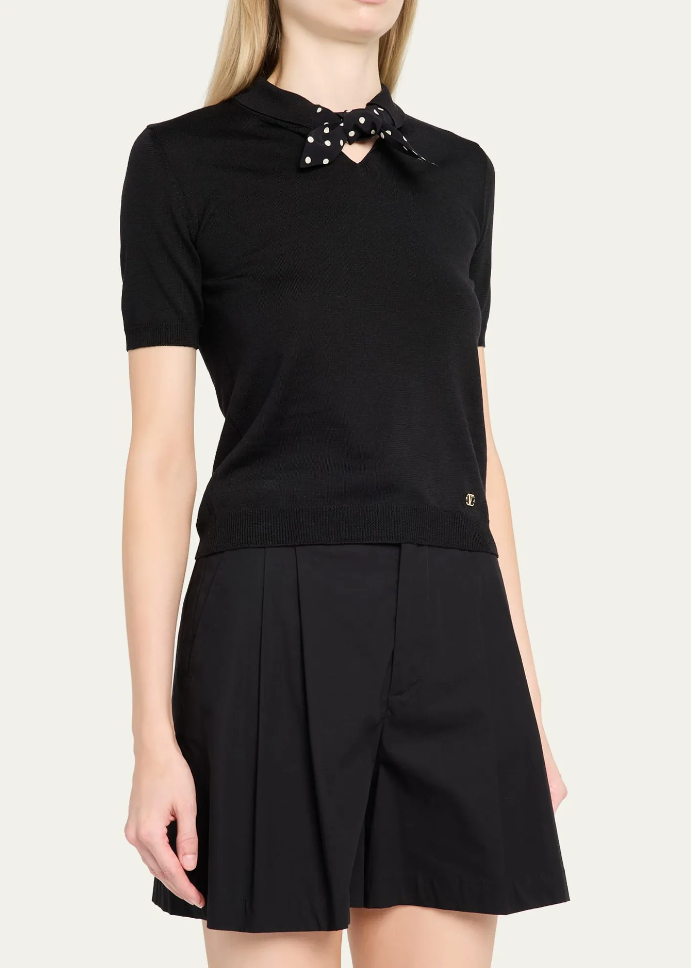 Valentino GaravaniPolka Dot Bow Wool Knit Sweater
